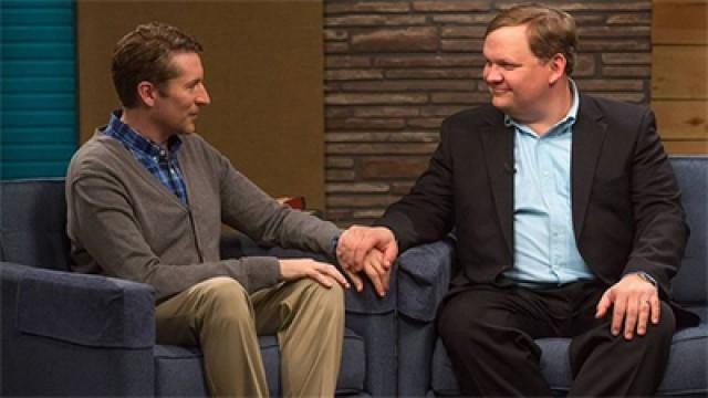 Andy Richter Wears A Suit Jacket & A Baby Blue Button Down Shirt