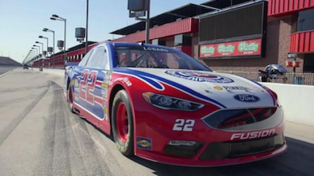Jay Leno and NASCAR driver Joey Logano Race Stock Cars