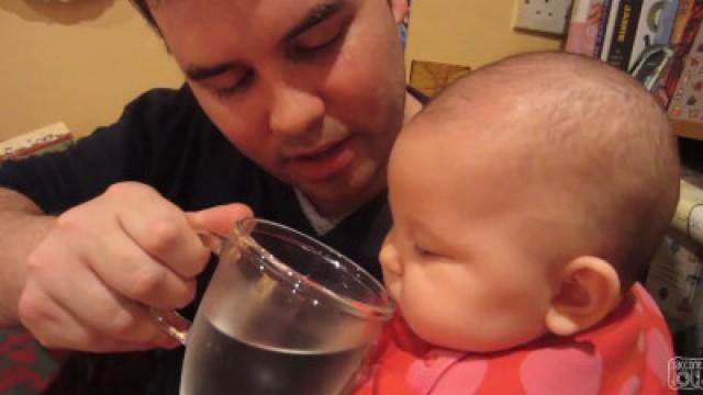BABY'S FIRST DRINK OF WATER!