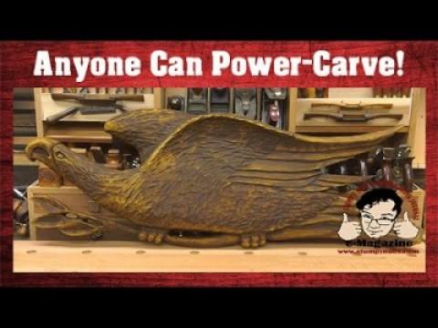 Anyone can power-carve in wood! (Carving a folk-art eagle with the Arbortech mini-grinder)