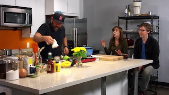 Eleanor Kerrigan and Rick Ingraham make Deep Fried Mac & Waffle Corn Dogs