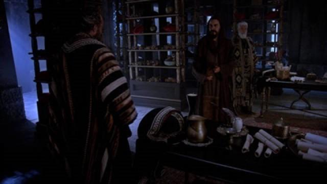 Barabbas warns Caiaphas that he will not kill Jesus