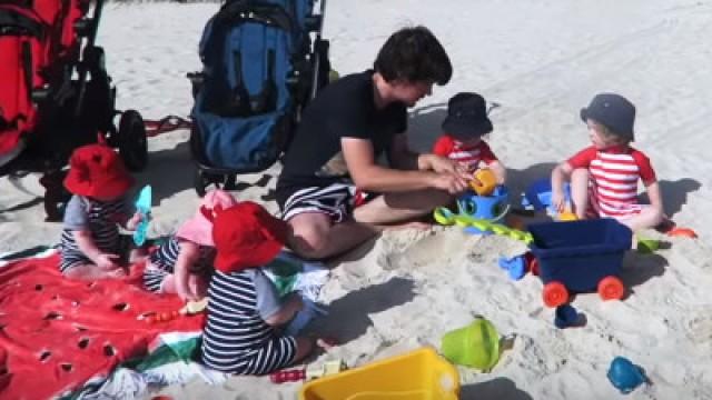 Triplets First Beach Trip!