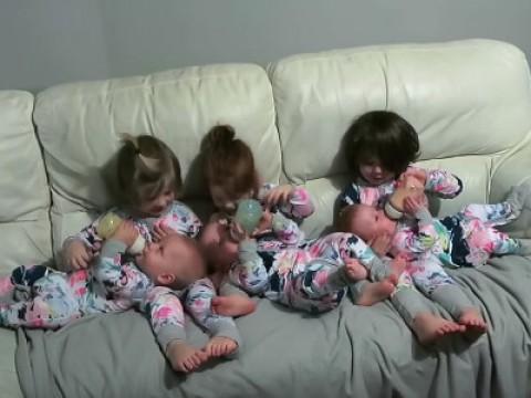 Toddlers Feeding Baby Triplets!