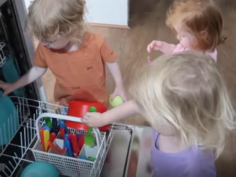 Toddler Triplets Put to Work