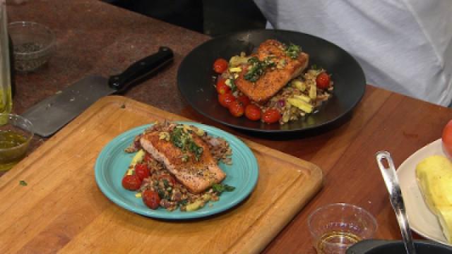 Pan Seared Salmon with Faro and Squash Sauté
