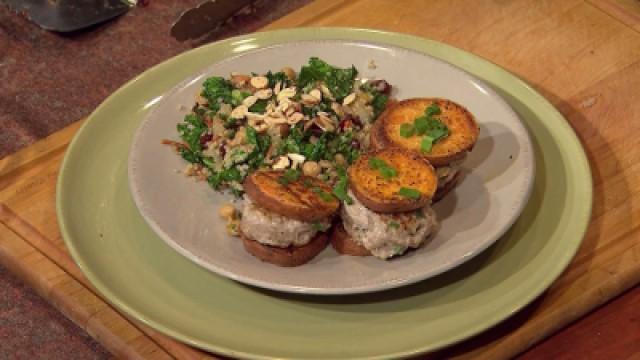Turkey Sliders on Sweet Potatoes with a Moroccan Salad