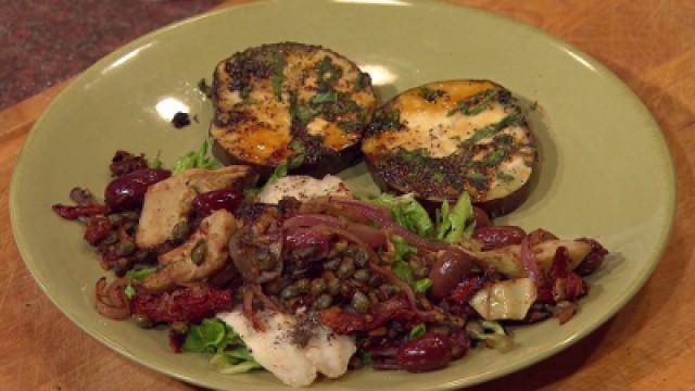 Grilled Flounder with Greek Salad