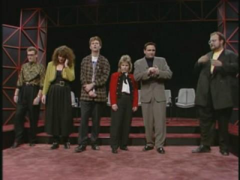 Greg Proops, Josie Lawrence, Paul Merton, Sandi Toksvig, Tony Slattery, Mike McShane
