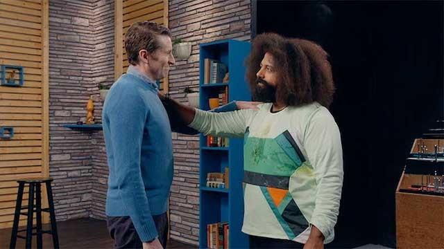 Judd Apatow Wears A Polo and Blue Suede Shoes