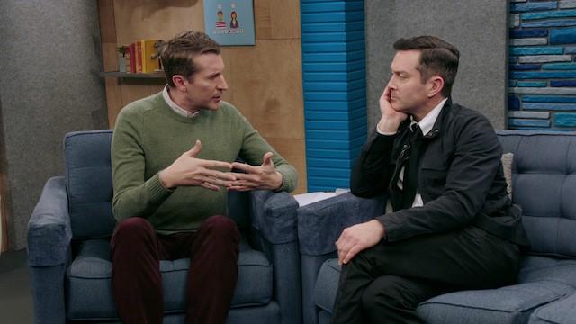 Tom Lennon Wears Black Slacks and a Black Skinny Tie