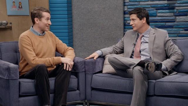 Ken Marino Wears a Slim Gray Suit and Salmon Tie
