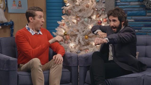 Josh Groban Wears a Blue Blazer and Shiny Black Shoes