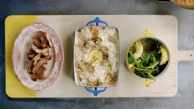 Filetto di maiale al marsala, riso ai funghi e verdure