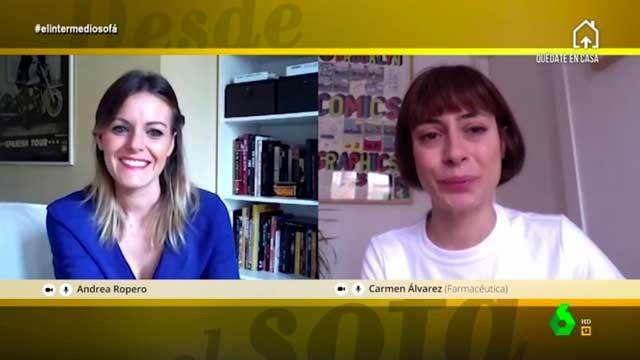 (26-03-20) La emoción de una farmacéutica al explicar a Andrea Ropero cómo es su trabajo en tiempos de coronavirus: "Ahora lo valoro"