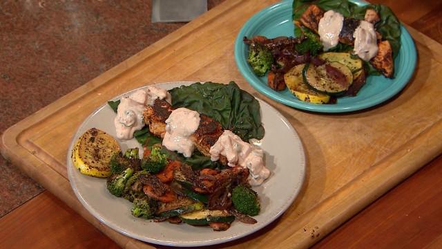 Hickory Stove Top Smoked Salmon with Pan Seared Vegetables