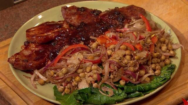 Blueberry BBQ Pork Loin with Garbanzo Bean Salad