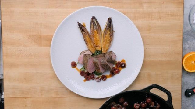 Crispy Duck with Red Endive and Spinach