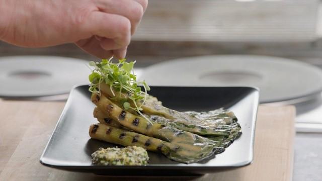 Grilled Baby Leeks, Miso Broth, and Caviar Vinaigrette