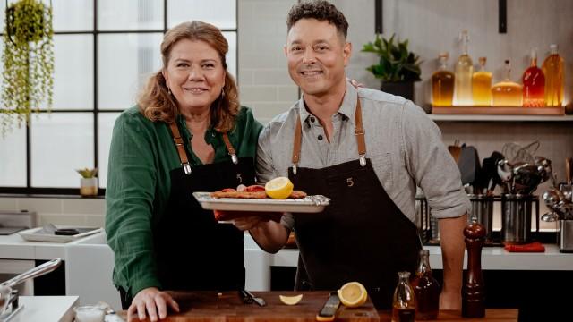 Chou rouge braisé au cidre / Schnitzels de porc et salade de champignons à la crème sure