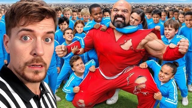 100 Kids Vs World's Strongest Man!