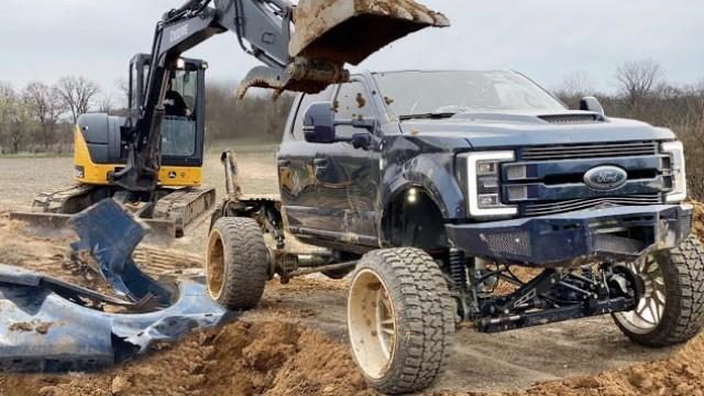 Ripping Apart My AnyLevel F350 with the Excavator (digging up the bunker)
