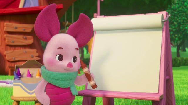 Piglet Draws with Crayons