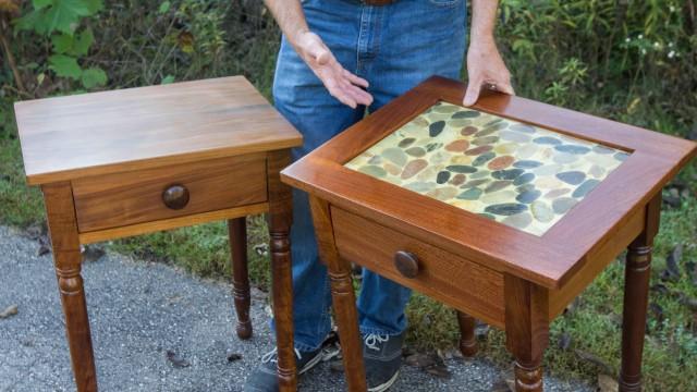 The River Stone/ MirrorCast Walnut and Mahogany Nightstand