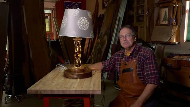 Resin and Wood Turned Table Lamp