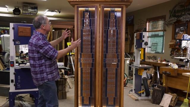 Wright-inspired Art Glass Freestanding Cabinet
