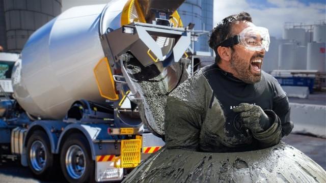 Explaining concrete while getting buried in it