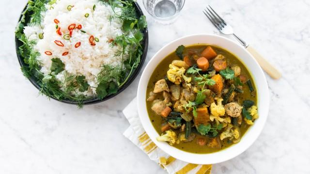 Cari de poulet à la citrouille / Pesto aux herbes