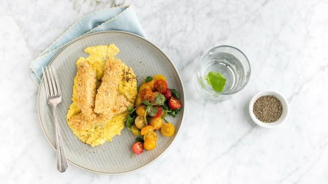 Tartines aux merguez et fenouil mariné / Tilapia pané aux chips de maïs
