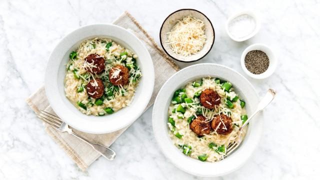 Ratatouille au tofu / Risotto aux pois sucrés et aux boulettes de porc