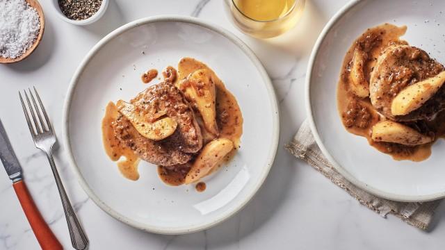 Médaillons de veau à l'érable et poires / Chutney de poivrons et pommes