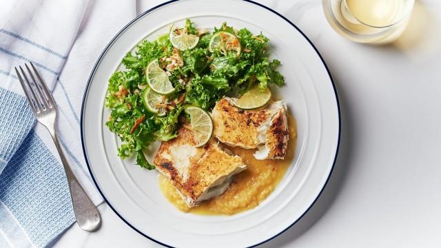 Limoncello sous vide et poisson sous vide, sauce aigre-douce aux ananas
