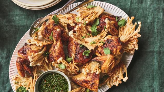 Poulet rôti à la thaïe / Champignons enokis frit