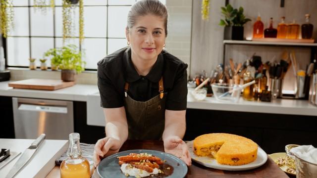 Galette de riz iranienne au poulet braisé / Carottes glacées miel et sumac