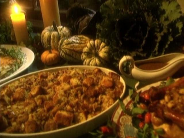 Thanksgiving Fruit and Nut Stuffing; Rotisserie Turkey
