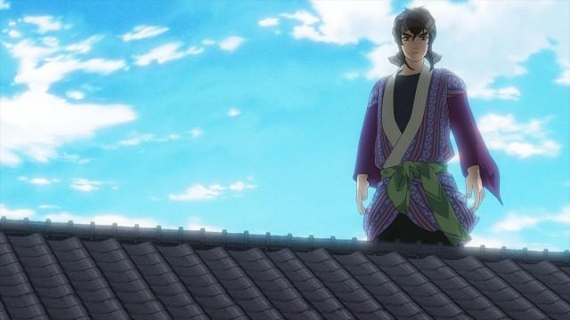 Handsome Man Flies Through the Sky