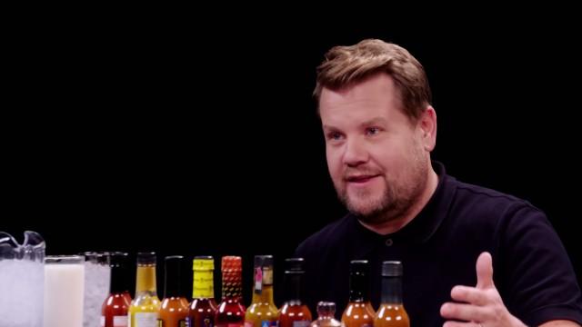 James Corden Experiences Mouth Karma While Eating Spicy Wings